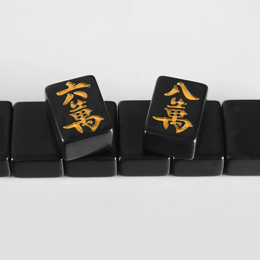 Black Gold Chinese Mahjong Standard 40mm 144 Set Full Size Family Luxury Table Games Mahjong Box Juegos De Mesa Board Game