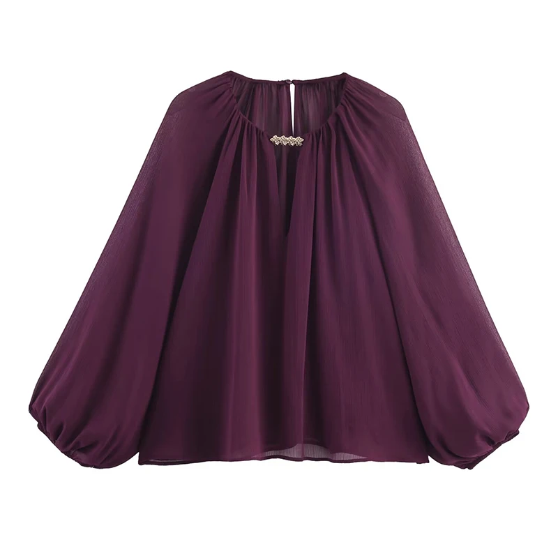 

Новая женская винтажная сексуальная полупрозрачная блузка с пышными рукавами и круглым вырезом, уличная одежда, свободные топы