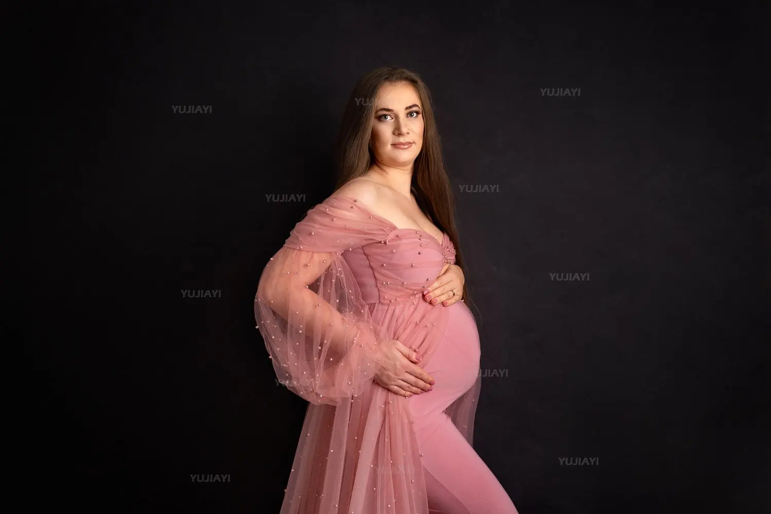 Maternity Dress for Photoshoot Pearls Tulle Robe Custom Women Bathrobe Wedding Party Bridal Boudoir Lingerie Sleepwear Pajamas