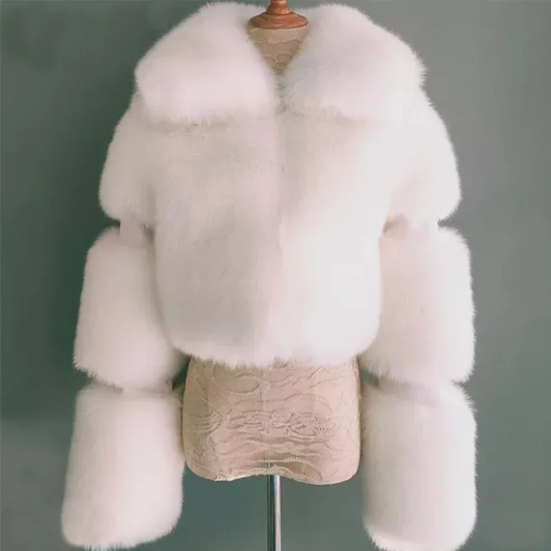 

Basics Autumn Winter Women's Coats Faux Fur Thick Warm New Short Collar Warm and Fashionable Fox Hair Women's Clothing