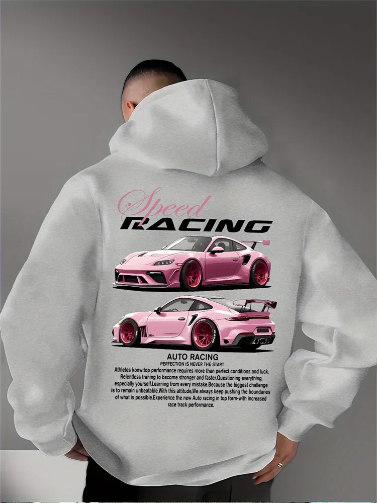 هوديي برسومات سباق عاطفية للرجال يتميز بسيارات السباق والرسوم التوضيحية للسيارات الرياضية، هوديي عصري غير رسمي #3