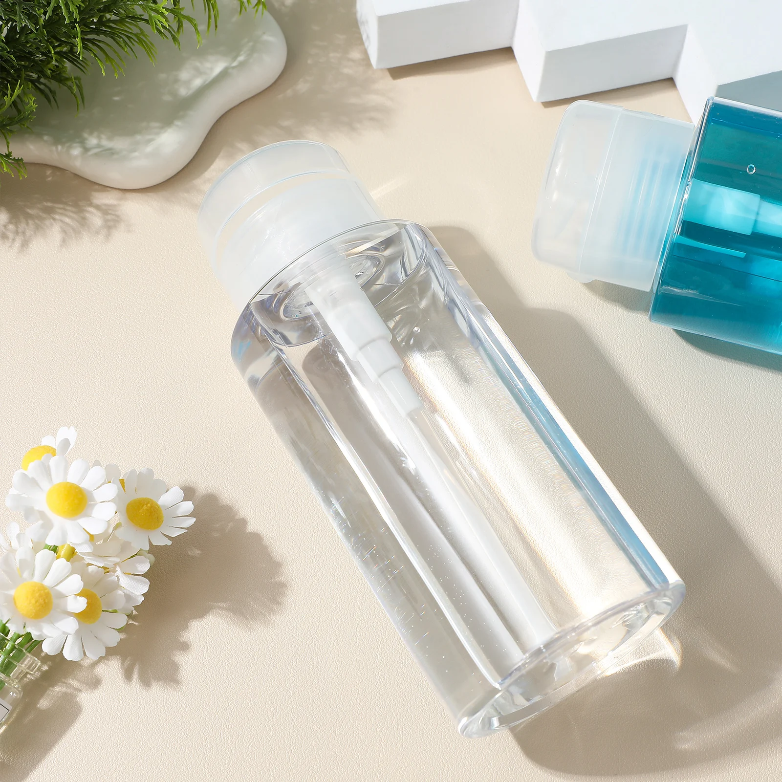 

2pcs 300Ml Empty Pump Bottles For Travel Liquid Dispenser Press Down Makeup Remover Nail Polish Remover Container