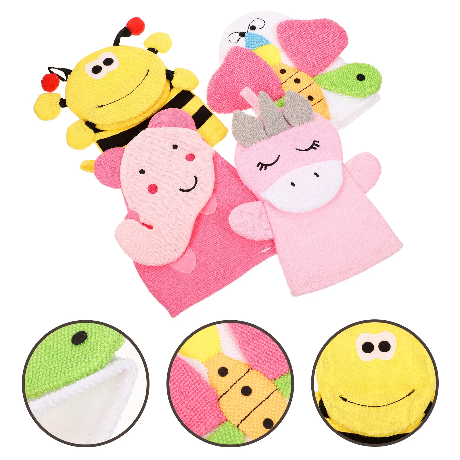 4 قطعة قفازات حمام الطفل الحيوانات الكرتون منشفة قفازات الاطفال حمام لوازم التقشير دش قفازات الظهر تنظيف الجسم #2