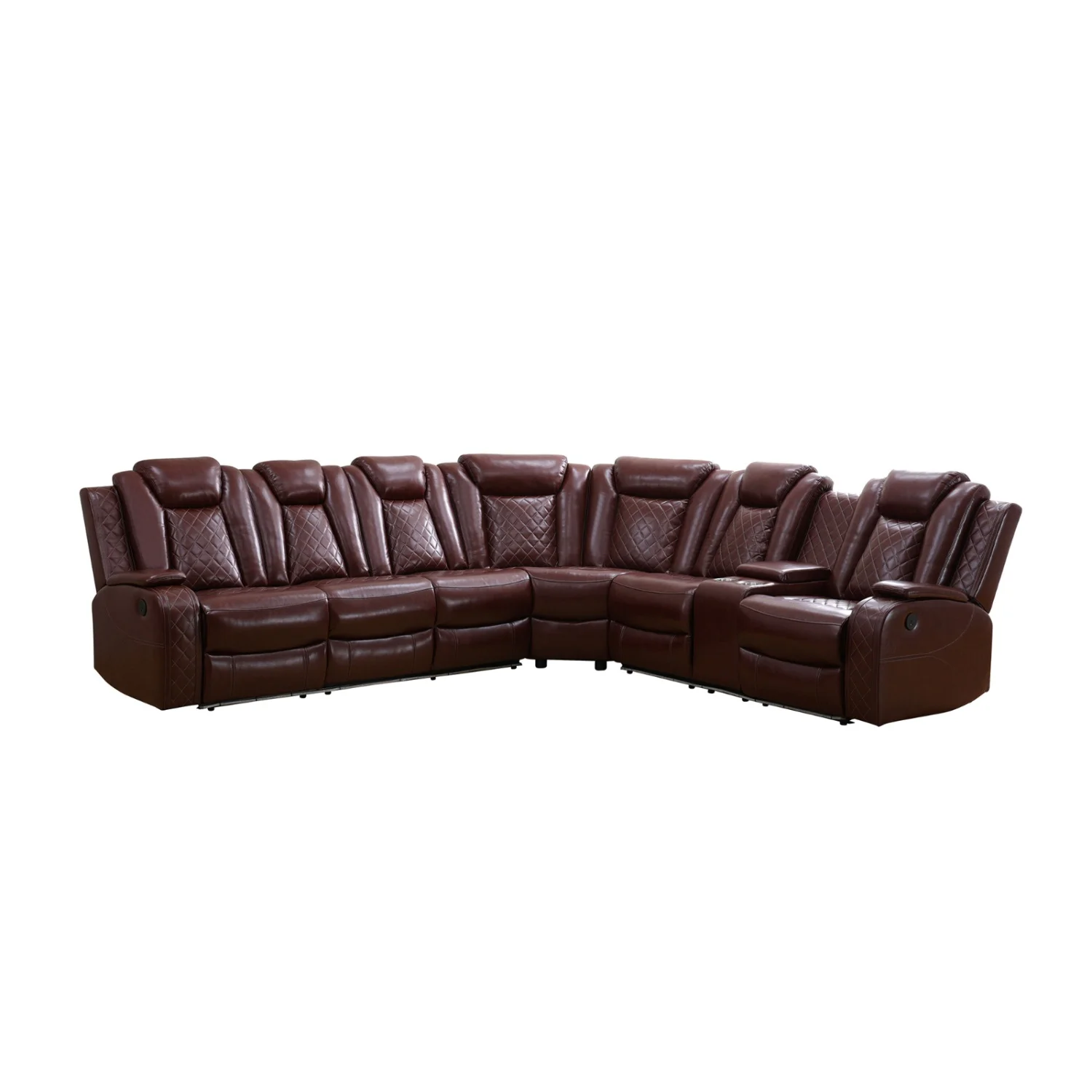 Dark red Leather Electric Recliner Sectional Sofa, Home Theater Seating with LED Ambient Light,GN4733