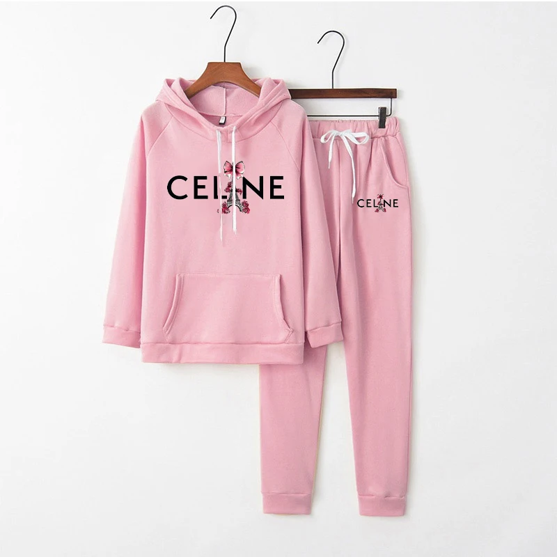 Women\'s 2 Pieces Set Autumn Winter Ladies Luxury Hoodie Sets Letters Print Female Sport Designer Hooded Sweatshirt Y2k Tracksuit