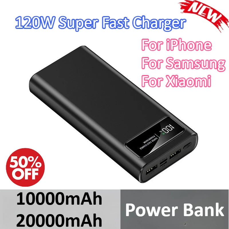 

10000mAh 20000mAh Power Bank 120W Super Fast Charger For iPhone For Samsung For Xiaomi Mobile Power Portable External Battery