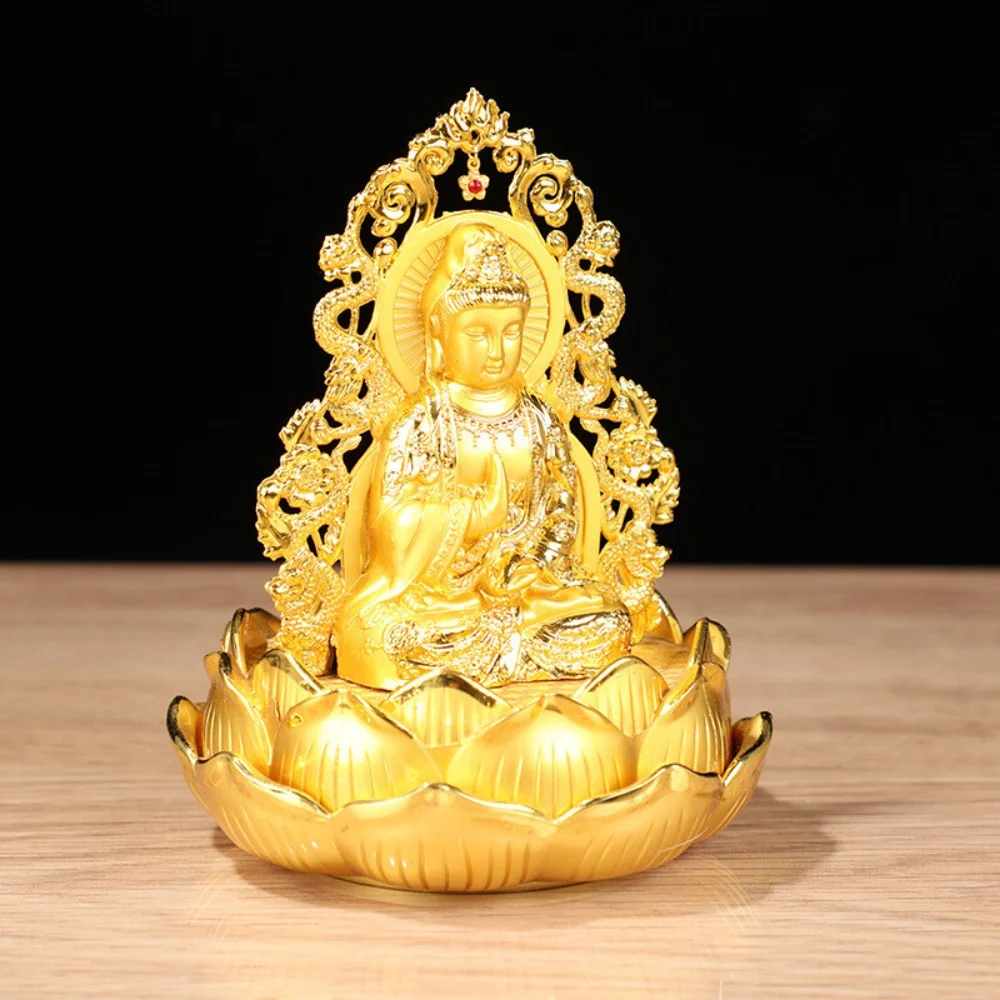 5.1in Chinese Zinc Alloy Guanyin Statue Car Decoration Feng Shui Ornaments Home Desk Table  Decor Collection Crafts Gifts