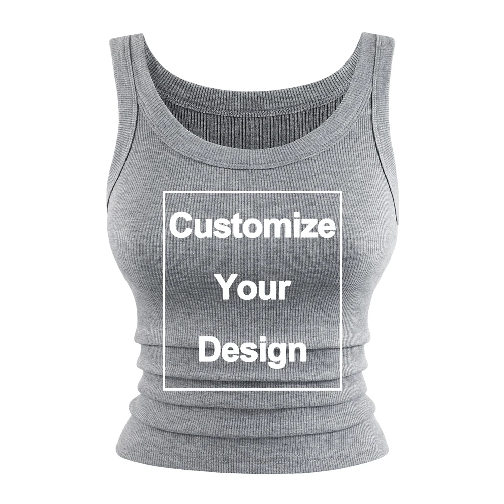 

Летние женские топы без рукавов на заказ, плотный черный вязаный жилет в рубчик с логотипом «сделай сам», повседневная спортивная базовая одежда на бретелях