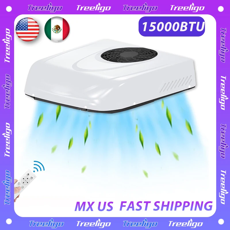 

Treeligo Universal 12V/24V Automotive 15000BTU RV Rooftop air conditioner Electric Parking Ac Unit for Camper Van Caravan Bus