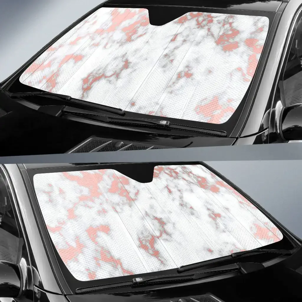 White Rose Gold Marble Print Car Sun Shade