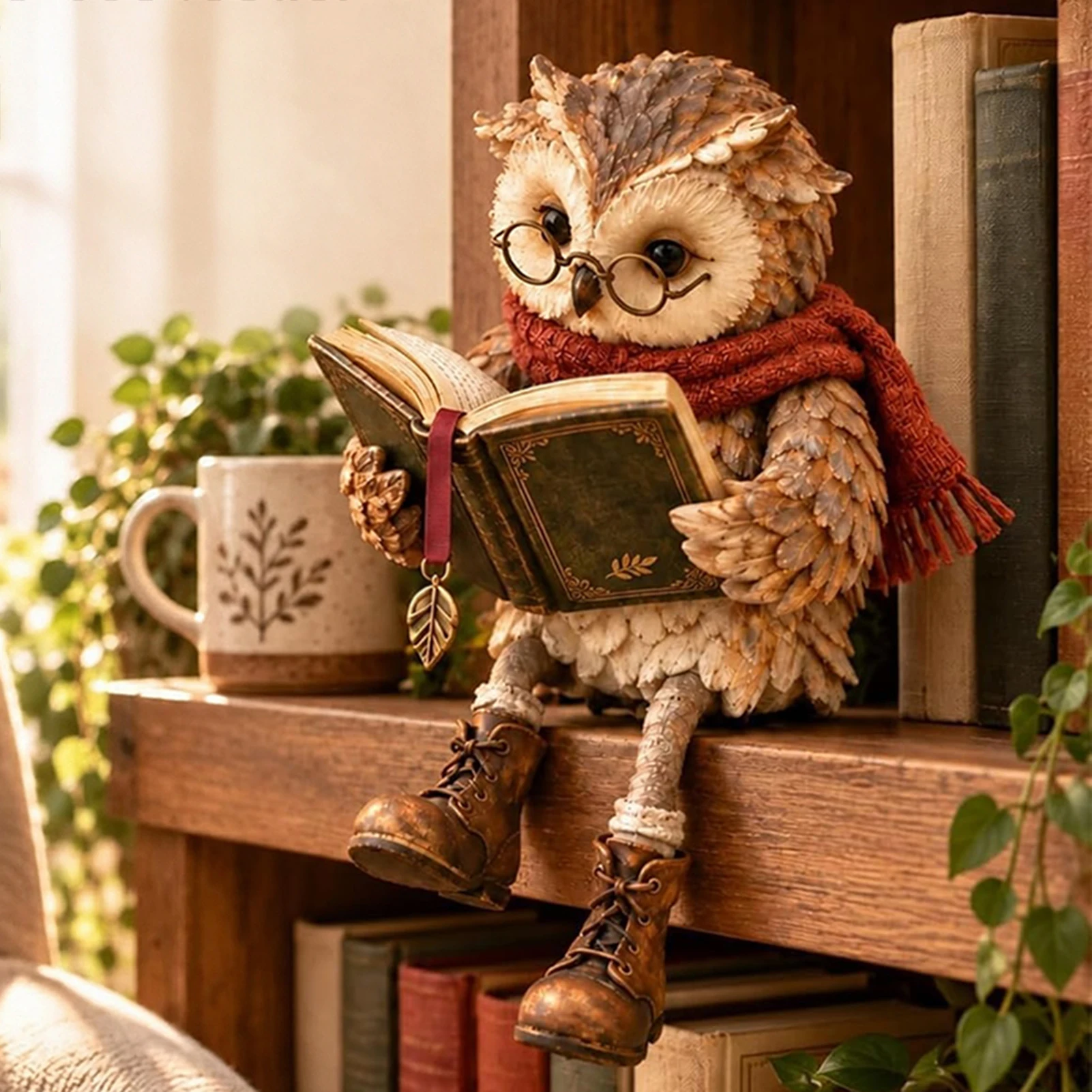 Unique-owl Gifts For Book Lover Intricate Hand-painted Details Look Life-like. Aesthetic Coffee Table Centerpiece