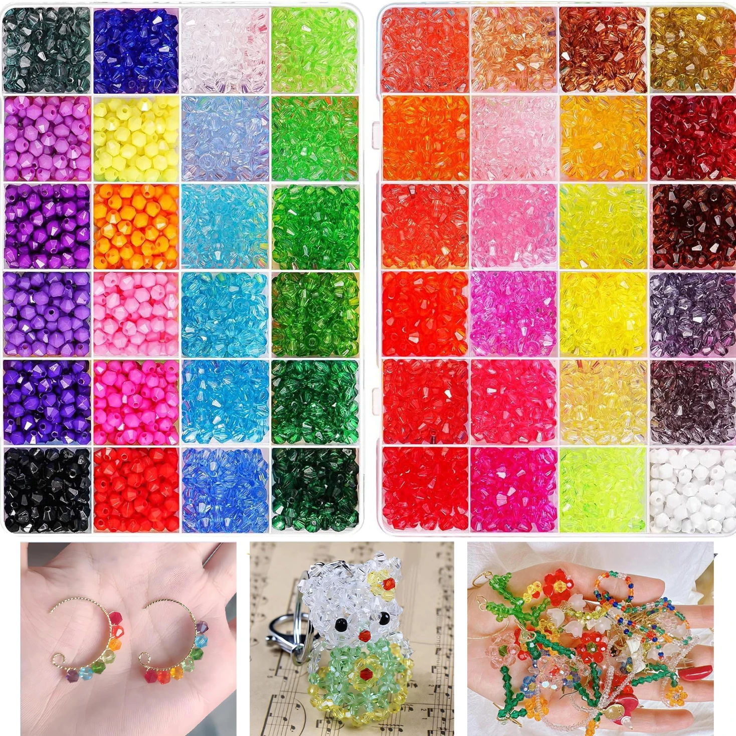 1200/2400Pcs 48-Color 6mm Jelly-Like Dual-Cut Faceted Cone Acrylic Beads for DIY Jewelry Making, Bracelets, Necklaces Craft