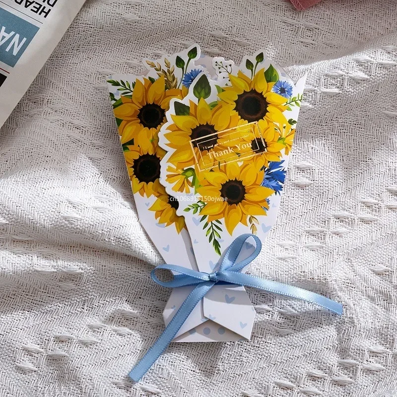 1 Pcs Beautiful Birthday Card Smooth Writing Good Wishes Eco-Friendly Bowknot Design 3D Flower Greeting Card Gift Thank You Card