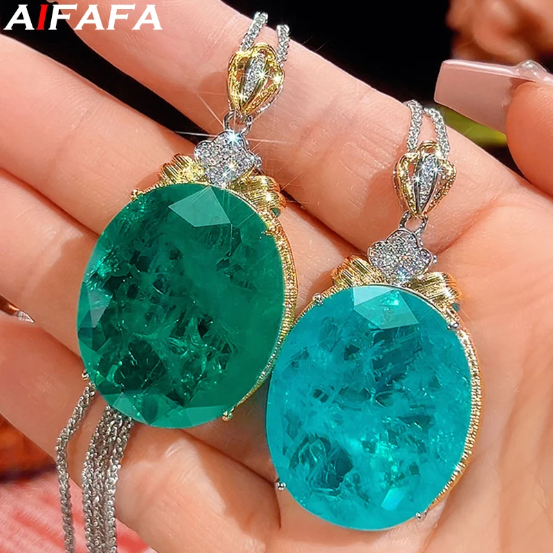 

Synthetic Paraiba Big Pendant Necklace 25*30mm Sparkling 5A Grade Stone with 55cm Neck Chain Fashion Jewelry Beauty Accessories