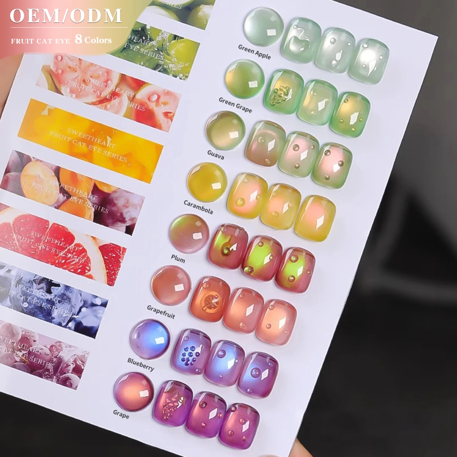 Vendeeni Fruit Light 8Color Jelly Cat Eye Magnetic Gel Nails 15ml Macaron Fruit Glass Beads Cat's Eye UV Gel Nail Polish