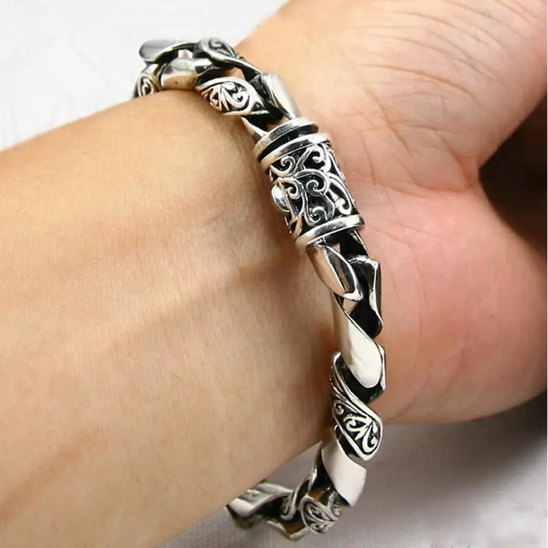 New Men's Vintage Arabesque Openwork Chain Bracelet - Smooth Lucky Vine Design Fashion Accessory Jewelry - view 5