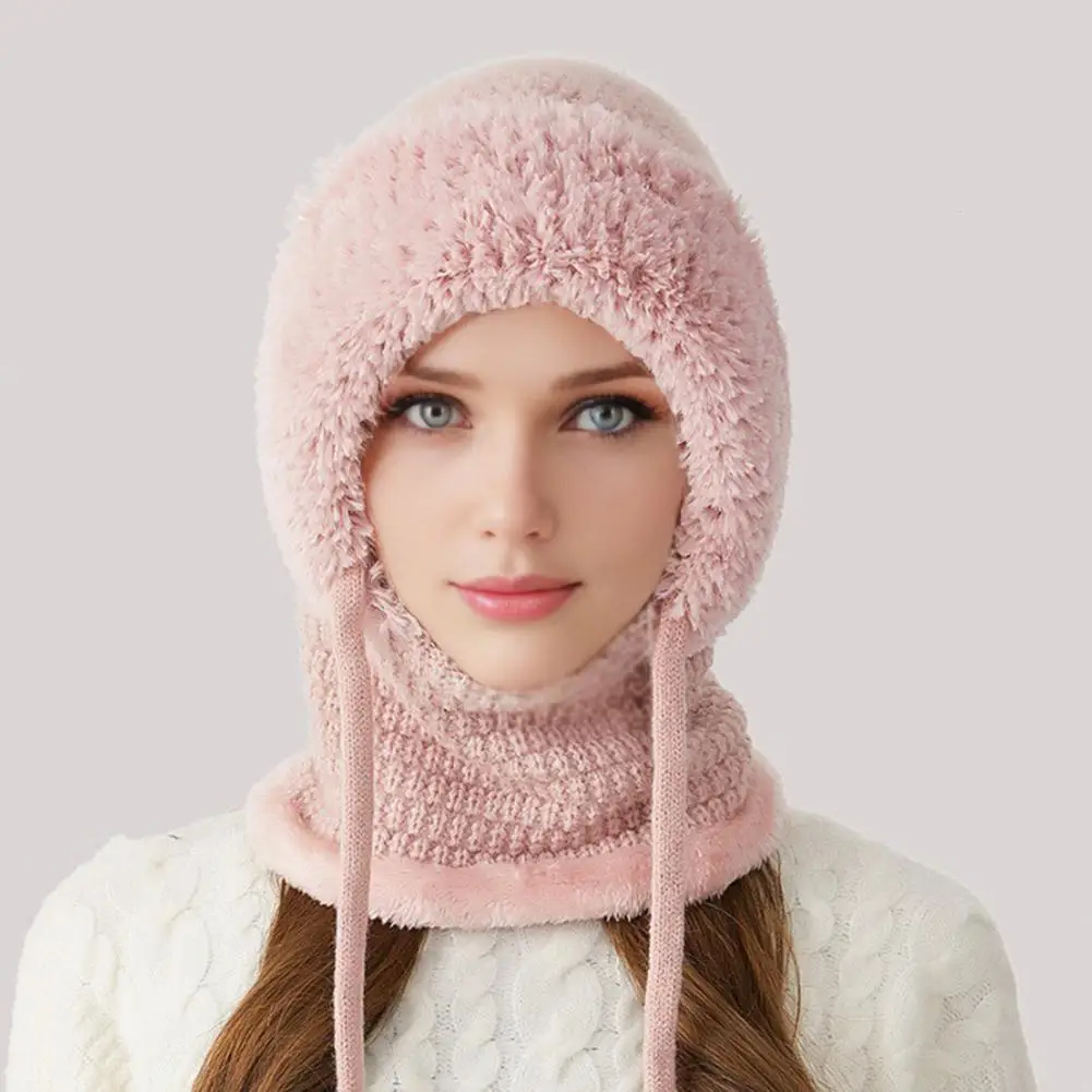 Adjustable Fit Winter Cap 3 1 Knitted Hat for Women Soft Plush Winter Scarf with Face Guard Adjustable Windproof for Outdoor