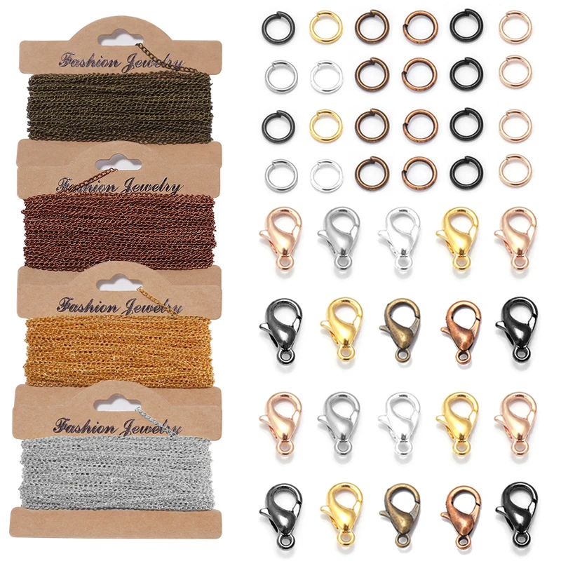 3 Meter Eisenkette Metallverlängerung Twisted Cross Chain mit Karabinerverschlüssen Biegeringe für DIY Schmuckherstellung Halskettenzubehör