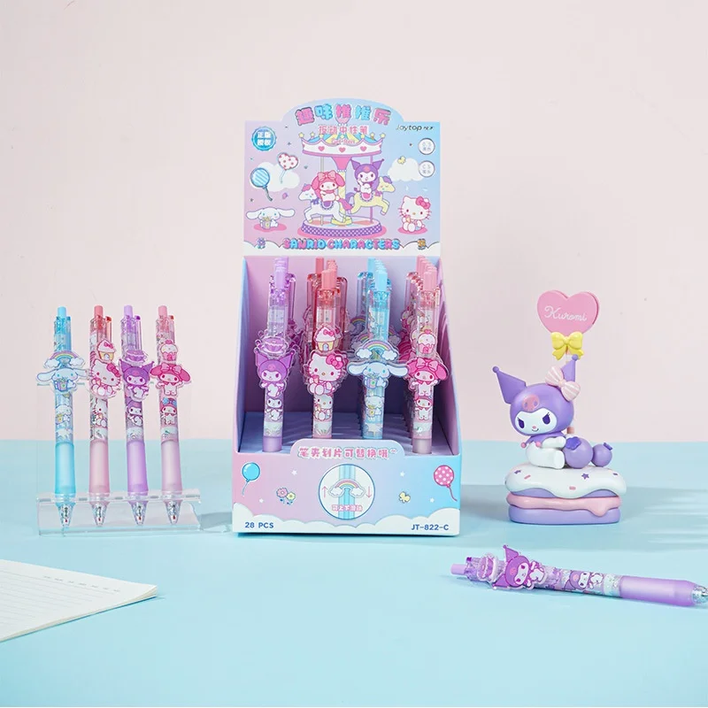 

28pcs/lot Sanrio Kuromi Melody Cinnamoroll Kitty Press Gel Pen Cute 0.5mm Black Ink Neutral Pens Office School Supplies