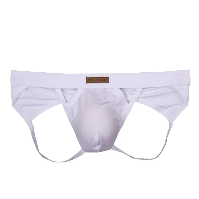 Men's Sexy Double Strap Thong Cotton Jockstrap Gays Erotic Low Rise U Convex Pouch Briefs Open Buttocks Underwear for Daily Wear