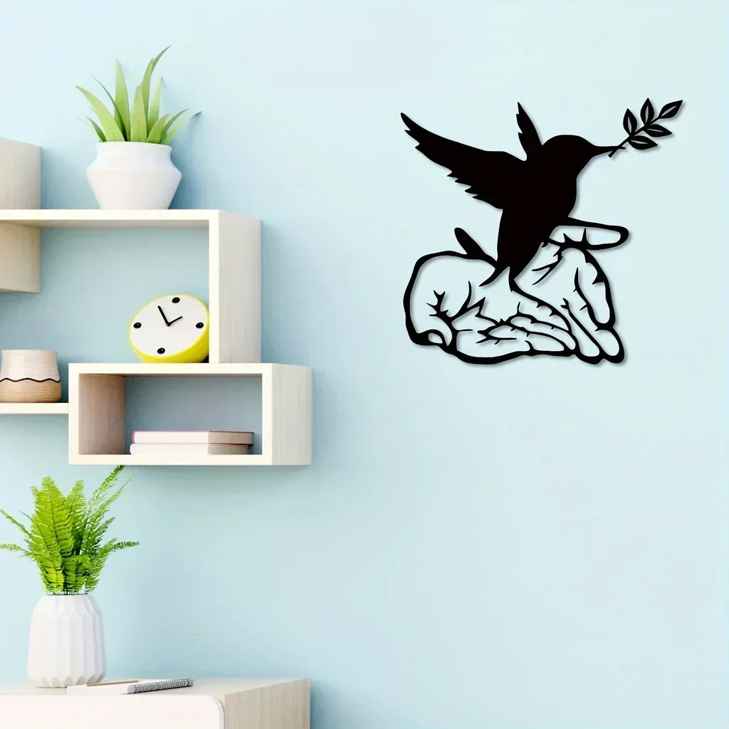 Decoración del hogar de Metal de pájaro de la libertad de la paz, letrero de pájaro de la libertad de la paz única, decoración de pared, placa artística, adornos geométricos para dormitorio recortados