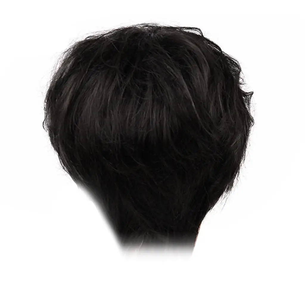 Man Wigs Human Hair Short Black Wavy Wig Hairpice Toupee Resistant 22cm