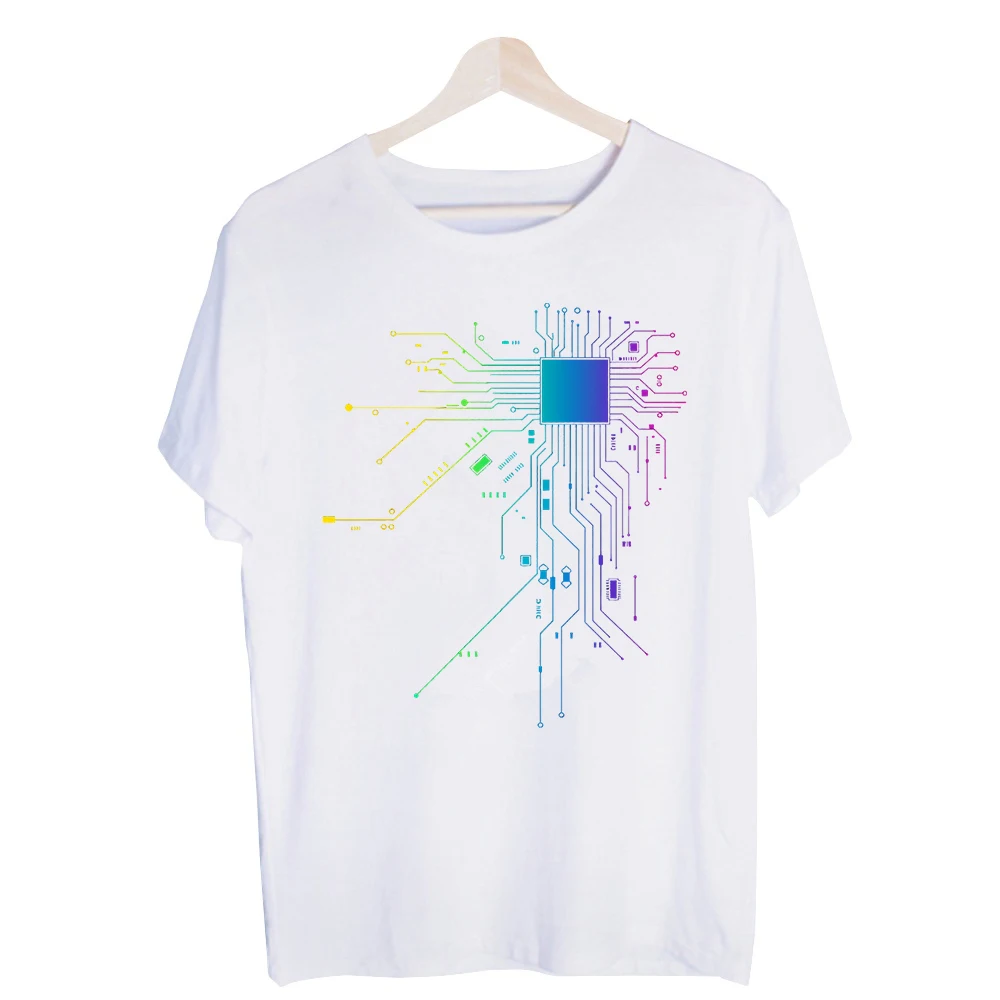 Men's Circuit Board Graphic Tee, Short Sleeve Crew Neck T-Shirt for Tech-Inspired Casual Streetwear