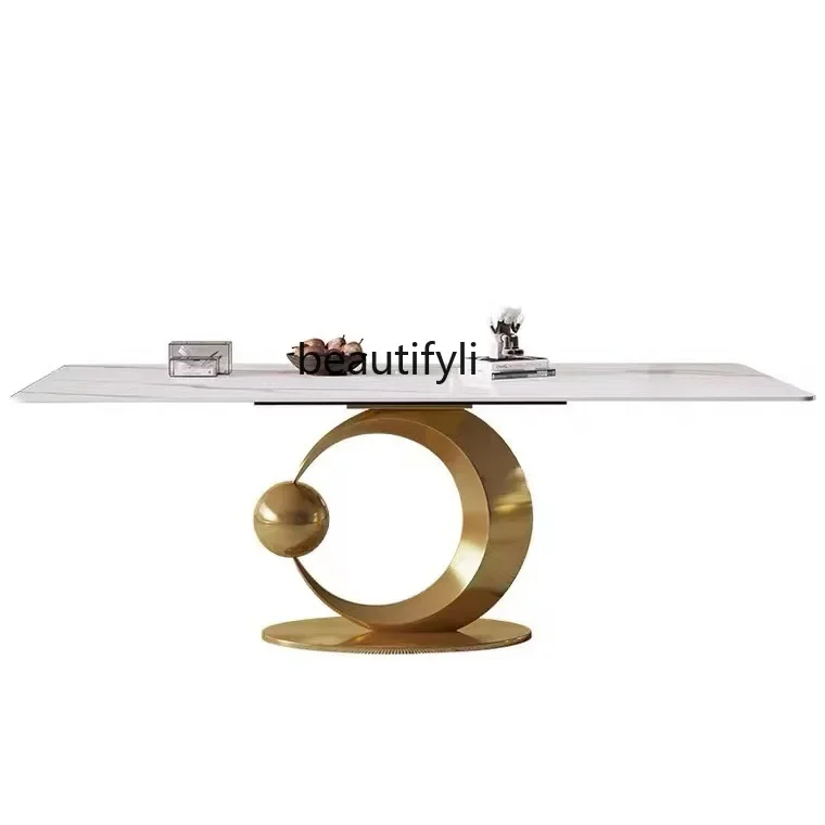Light luxury rock slab dining table and chair combination size modern simple living room rectangular home C56