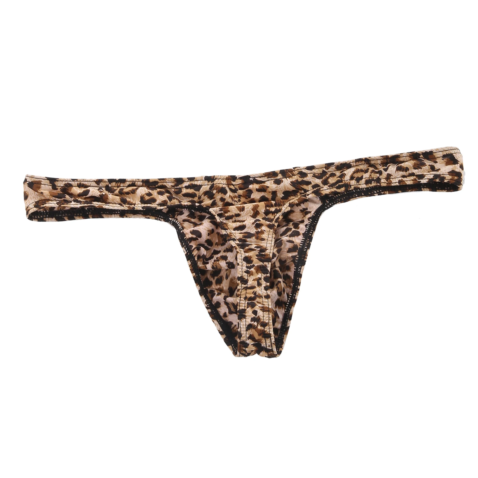 Leopard Print Thong Men Sexy Low Waist Bulge Pouch Underwear Bikini Soft T-back Tanga Hombre Male Underpants