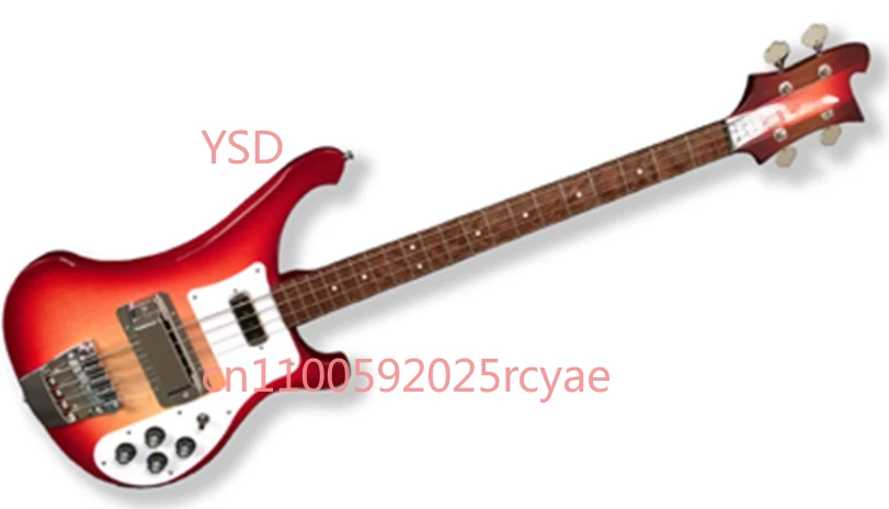 Red Brown 4 String Electric Bass Guitar, Maple Fretboard Neck Through Body Chrome Hardware