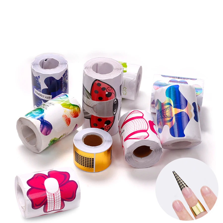 100 Sticker Nail Vorm Acryl Uv Gel Extension Curl Vorm Uitbreiding Nail Decal Mold Manicure Sticker Nail Art gereedschap