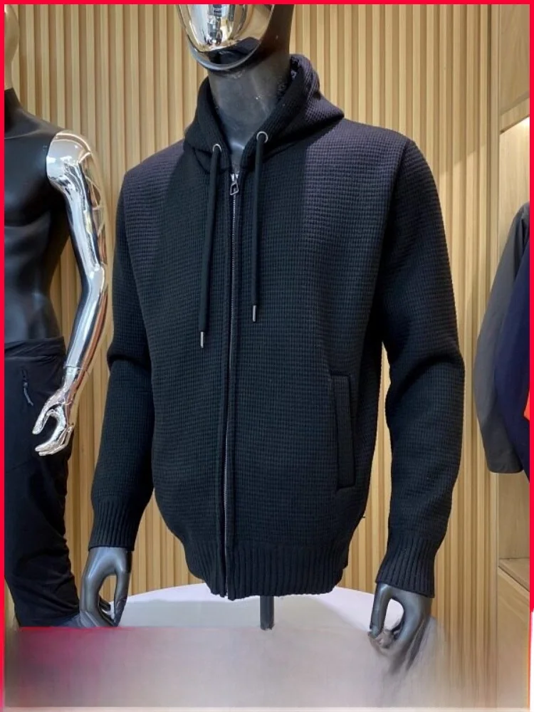 

Men's Thiened Fce Knitted Hooded Jaet Autumn Winter Warm Casual Faion Polyester Fiber Zipper Closure Regular Fit