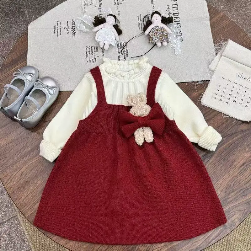 

Girls jumper Dress 2026 Autumn and Wnter New Cute Bunny Knitted Dress Sweet and Charming Little Girl Dresses 80-120cm