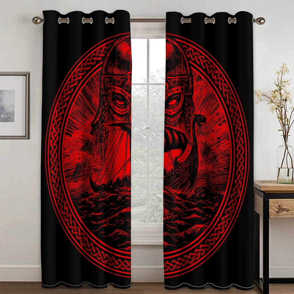 Cheap Custom Black God Odin Storm Sea Japanese Sun Red Thin Window Curtains for Living Room Bedroom Decor 2 Pieces Free Shipping