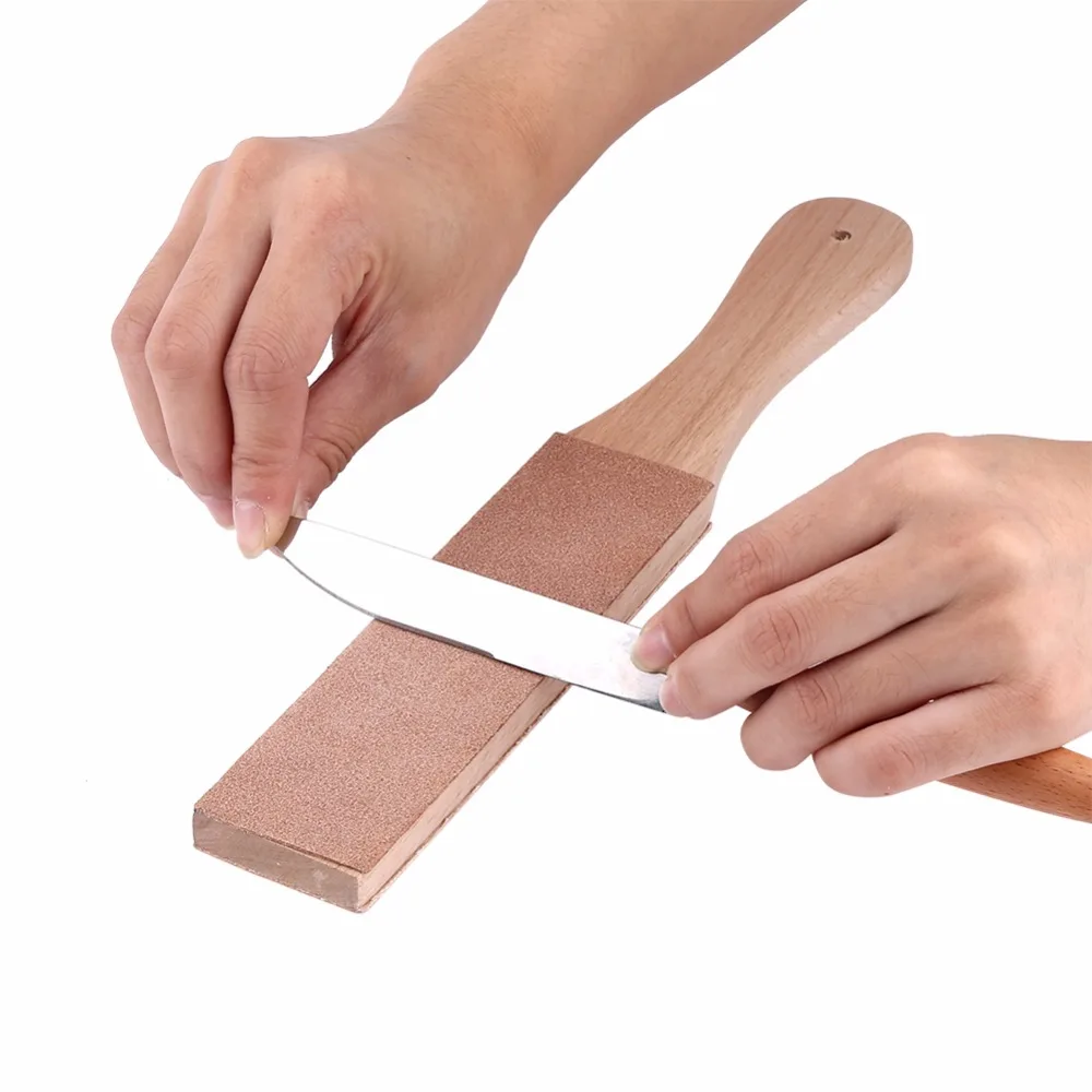 EECOO Leather Sharpener Knife Sharpener Wooden Handle Leather Polish Sharpening Strop Tools Handmade Polishing Board Blades tool