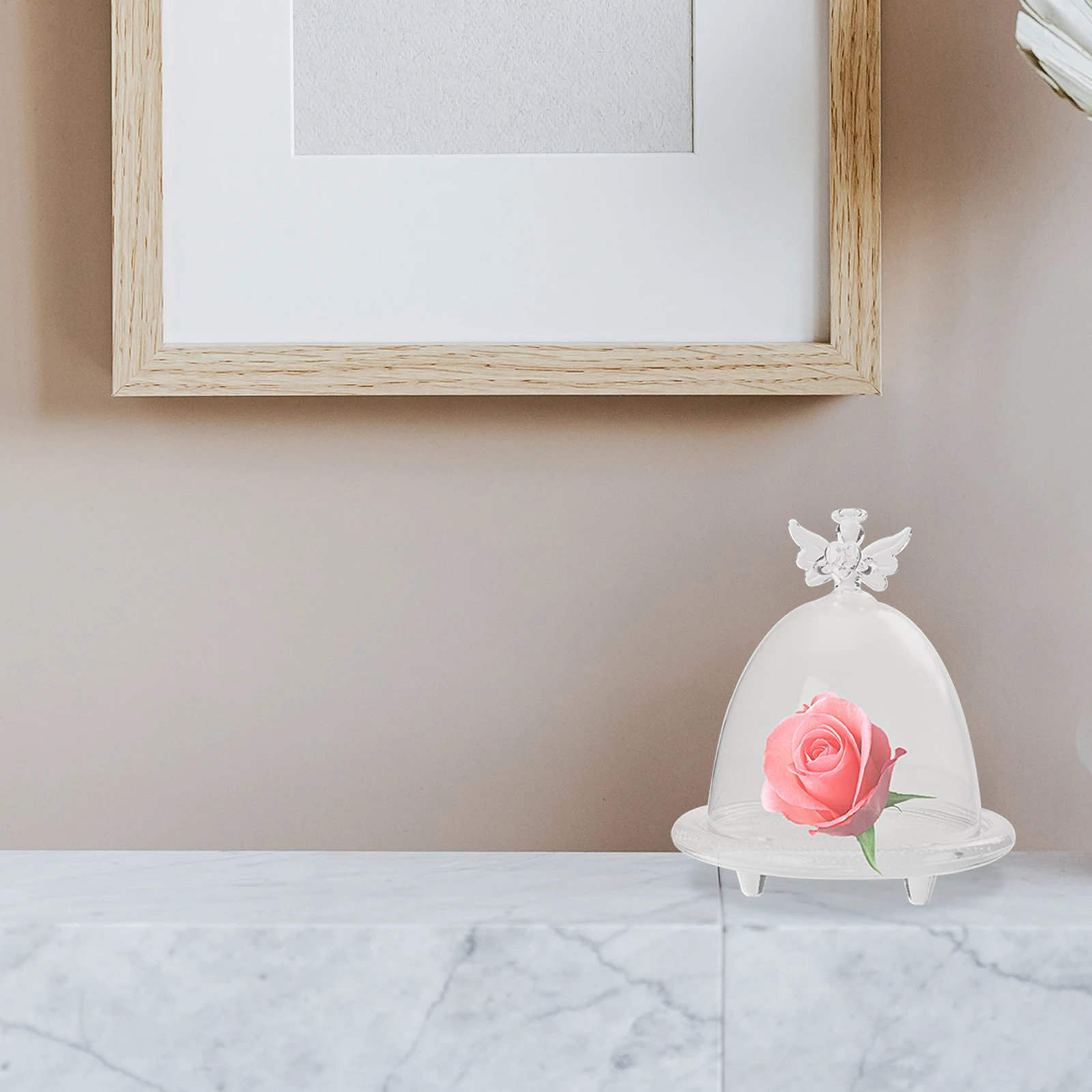 

1Set Angel Glass Dome Decorative Eternal Flower Cover Display for Home Shelf Desk Elegant Glass Display Shade Ornament