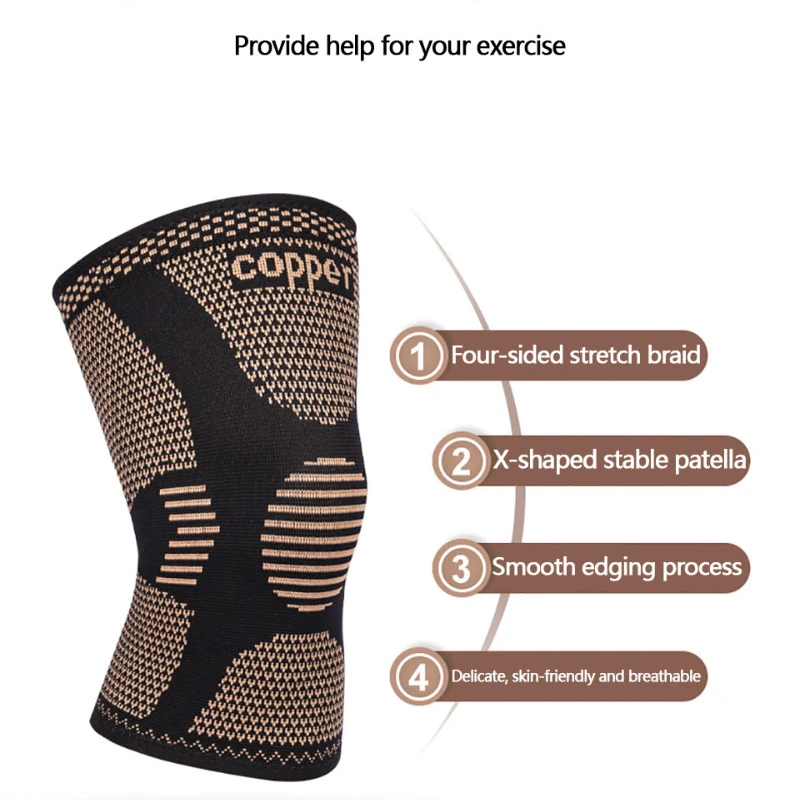 1PC Copper Knee Support Braces Elastic Nylon Compression Knee Pad Sleeve For Arthritis Relief,Joint Pain,Fitness,Running,Cycling