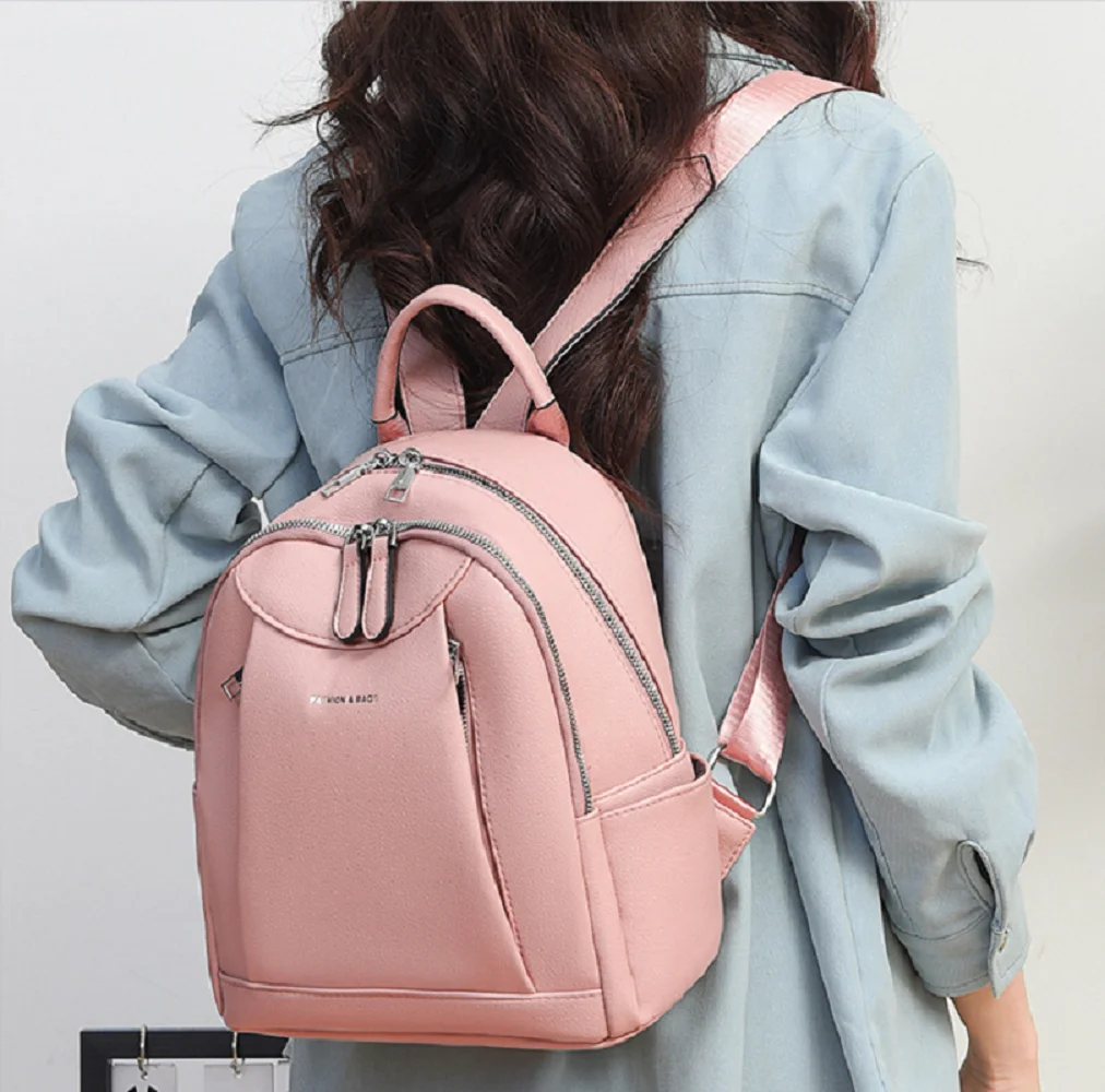 2025 New Korean Fashion High Quality Leather Double Zipper Shoulder Bags Large Capacity Travel Backpacks Totes School Bag