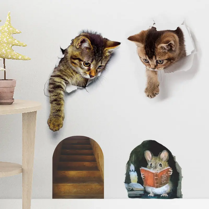 M228 Maus Katzen Tiere Wandaufkleber Badezimmer Toilette Dekor Wohnzimmer Schrank Kühlschrank Home Dekoration Aufkleber – Detail 16