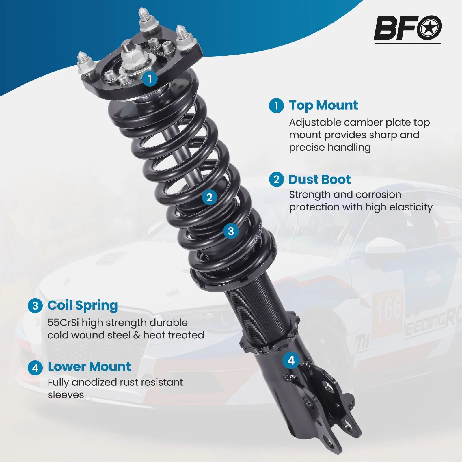 BFO Coilovers Struts สําหรับ FORD MUSTANG 99-04 Suspension Kit ปรับความสูง Coilovers Suspension Lowering Kit