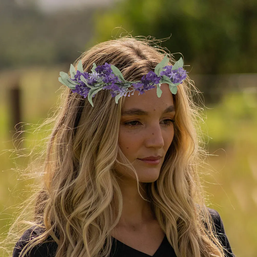 

3pcs Lavender Flower Crown Headband Purple Floral Headdress Bridal Wedding Hair Accessories Vacation Photo Props