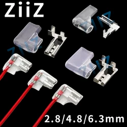 100Pcs Electric Flag/Right Angle Crimp Terminal Wire Connectors Set2.8 4.8/6.3mm Female+sheath Brass Silver Insulating sheath