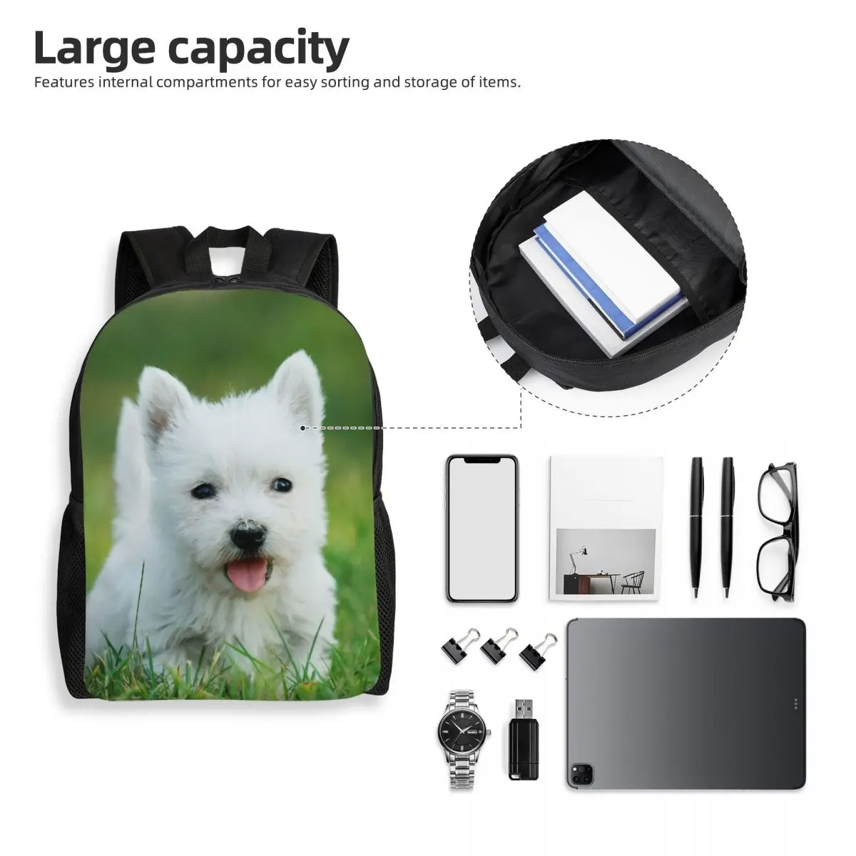 West Highland White Terrier Puppy Backpacks for Boys Girls Westie College School Travel Bags Bookbag Fits 15 Inch Laptop