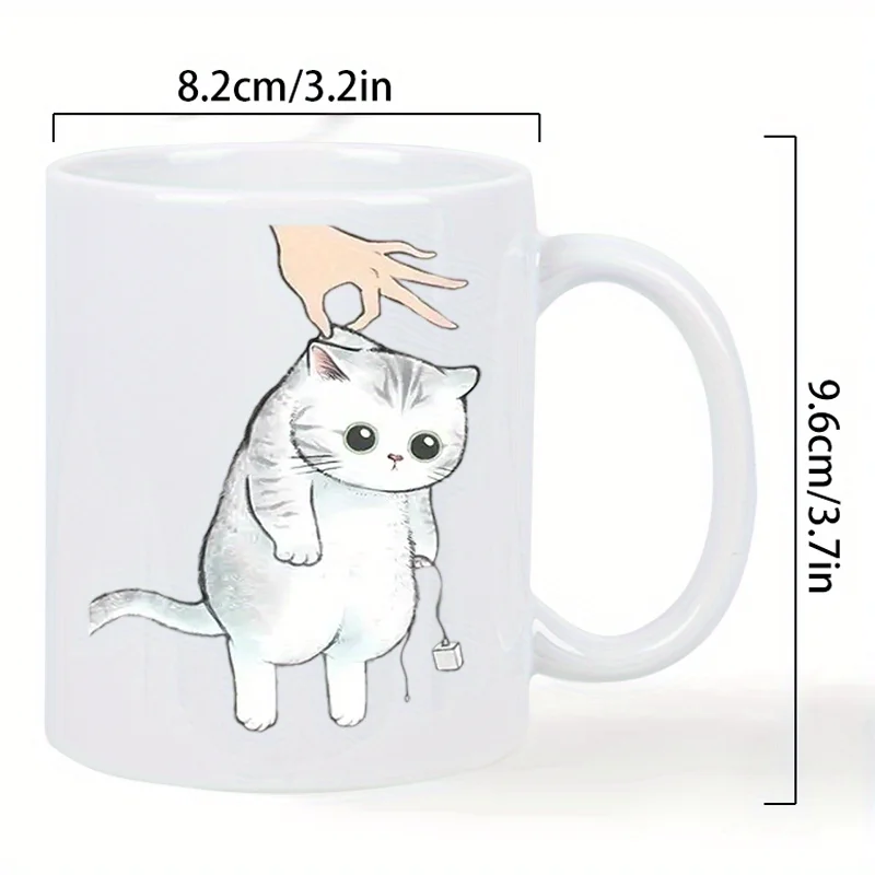 Cute Cat Ceramic Mug with Charming Hand-Feeding Illustration - Ideal for Coffee & Tea Lovers, Perfect Gift for Cat Enthusiasts,