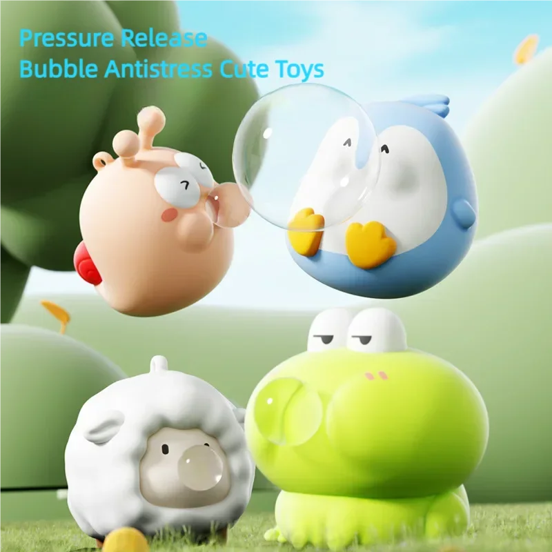 Cute Animal Spitting Bubbles Squish Squeeze Toy Anxiety Stress Relief Sensory Antistress Toys For Adults Birthday Christmas Gift