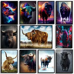 Nature Animal Buffalo Yak Print Nordic Poster Canvas Painting Brown Highland Cow Bull Wall Art Living Room Pictures Home Decor