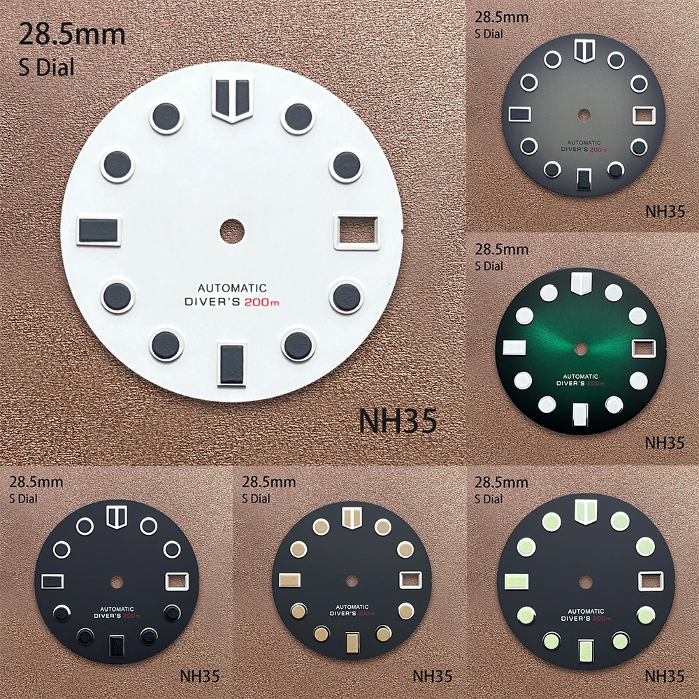 

28.5mm S Logo Dial Suitable For NH35/NH36/7S/4R Movement Green Luminous Matte/Sunray Quality Watch Modification Accessories