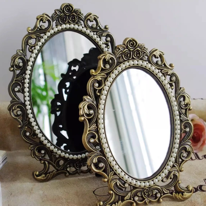 

Glass Wall Mirror Mount Frame Vanity European Style Mirror Vintage Standing Espejo Maquillaje Luz Home Decoration Accessories