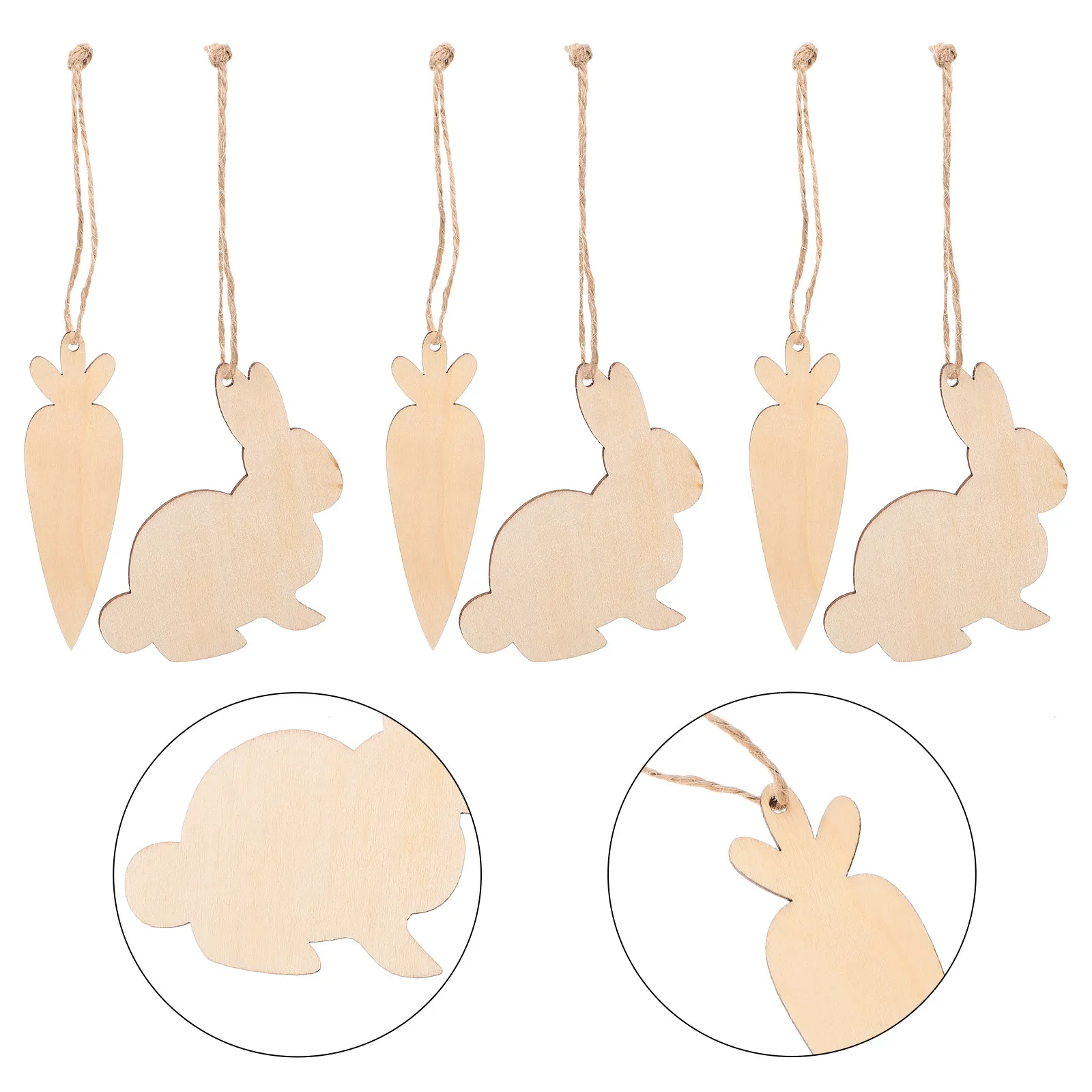 

Набор деревянных заготовок для поделок: Пасхальные кролики и ломтики моркови, неокрашенные, с декоративным шпагатом, для украшения дома и вечеринок