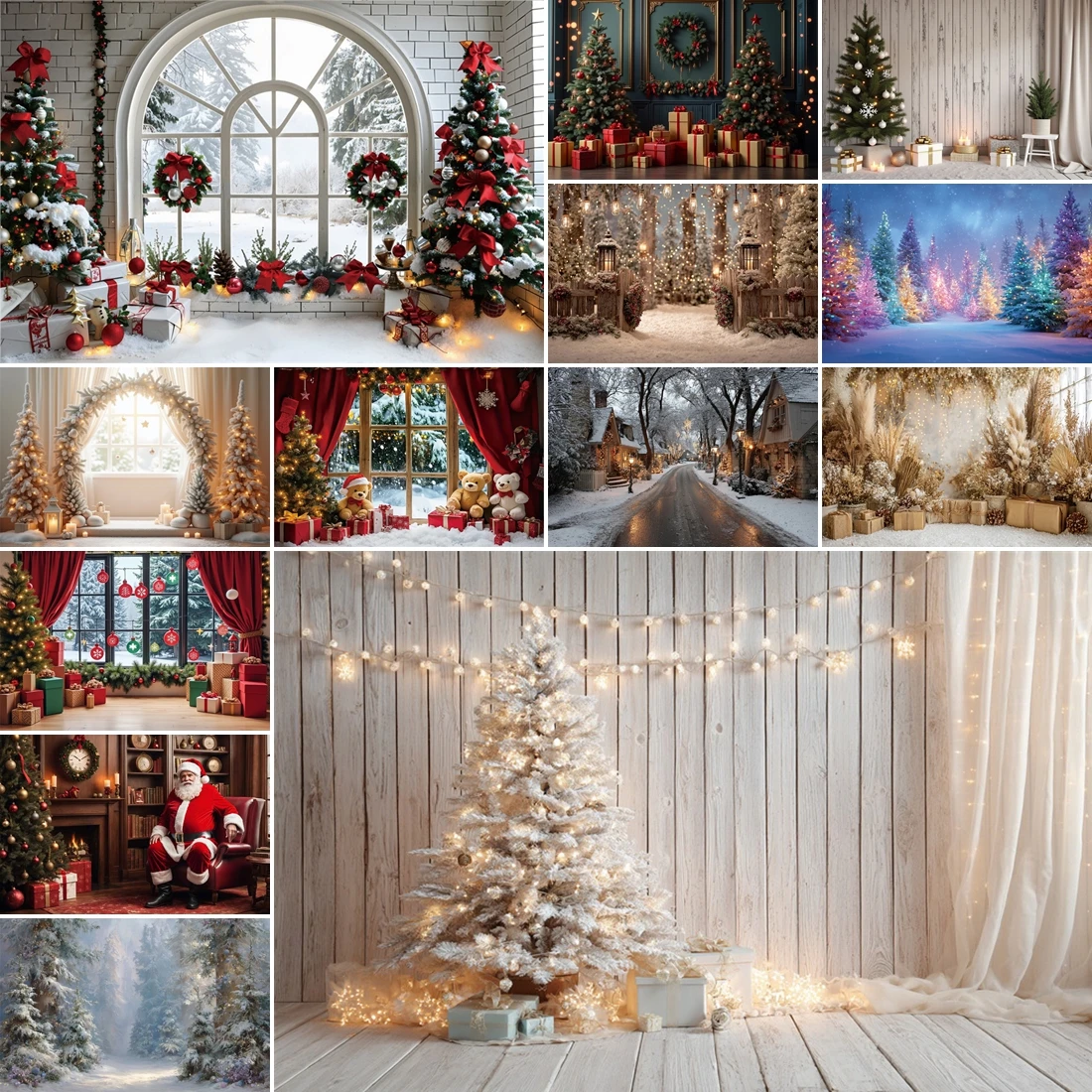 

MOON.QG Christmas 2025 Fireplace Gifts Xmas Trees Backdrop Children Photography Background Party Photozone Newborn Baby Shower